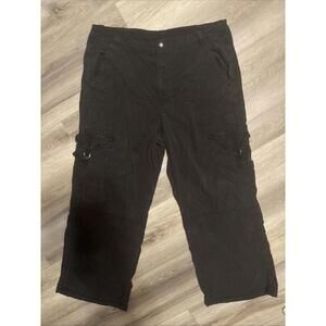 American Eagle Stretch Baggy Wide Leg Cargo Pants Womens 18 Black Stretch Skater